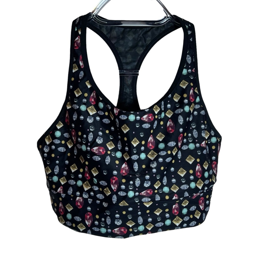 Victoria Sport Jewels Rhinestone Printed Black Bra, Large